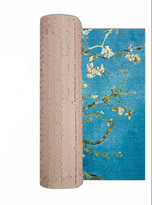 Roll of paper with text on a blue floral background
