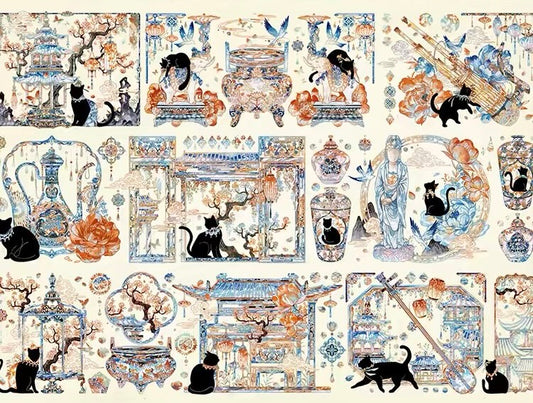Botop Fusion "Yuan Dynasty Black Cat" 1000-Piece Glitter Finish Jigsaw Puzzle - Premium Blue Board