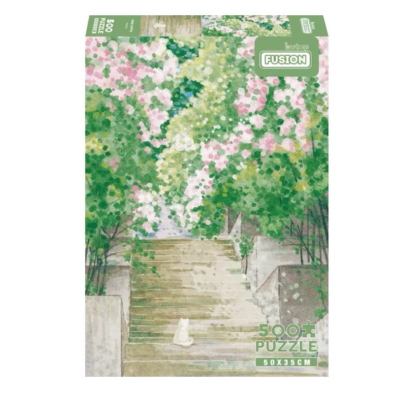 Botop Fusion "Spring on the Steps" 500-Piece Jigsaw Puzzle - Premium Imported Blue Board