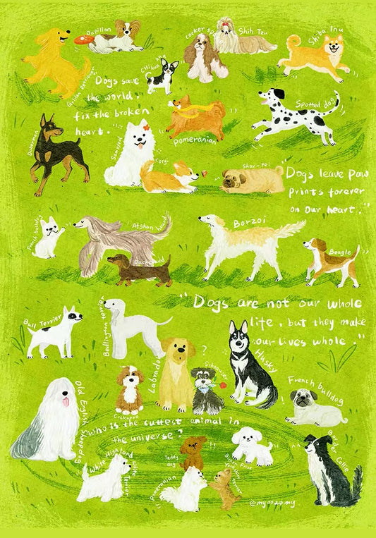 Botop Fusion "Dog Gathering" 1000-Piece Velvet Touch Jigsaw Puzzle - Premium Blue Board