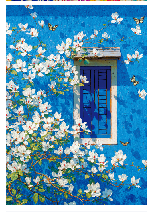 Petals Whisper at the Indigo Window - 500 Pieces