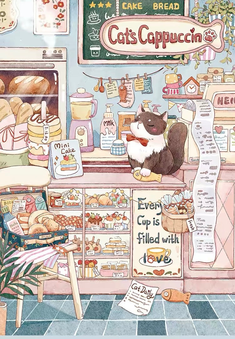 BOTOP Fusion "Cat Cafe Diary" 500-Piece Jigsaw Puzzle for Adults and Kids -  Cartoon Blueboard
