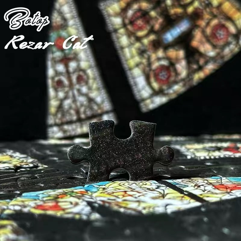 Cathedral Cat 1000-Piece Jigsaw Puzzle – Premium Dutch Black Cardboard, Glitter Film Finish