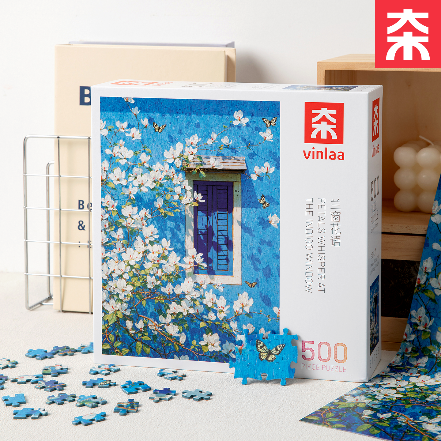 Petals Whisper at the Indigo Window - 500 Pieces