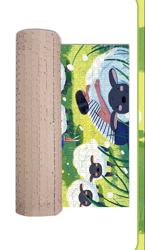 Roll of paper with cartoon characters on a green background