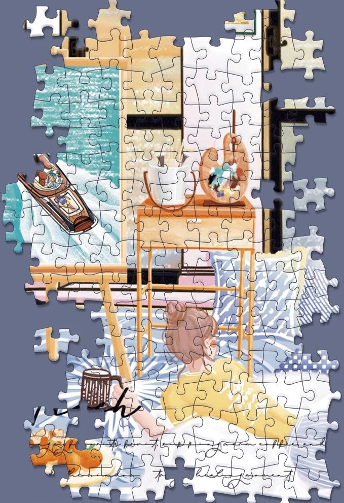 Botop Fusion "Sunset by the Sea" 1000-Piece Glitter Finish Jigsaw Puzzle - Premium Blue Board
