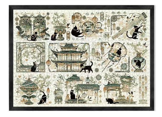 Botop Fusion "Song Dynasty Black Cat" 1000-Piece Glitter Finish Jigsaw Puzzle - Premium Blue Board