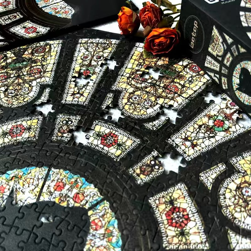 Cathedral Cat 1000-Piece Jigsaw Puzzle – Premium Dutch Black Cardboard, Glitter Film Finish
