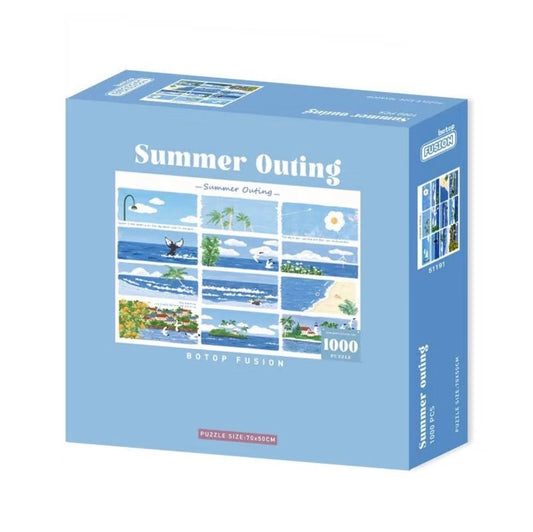 Botop Fusion "Summer Outing" 1000-Piece Glitter Finish Jigsaw Puzzle - Premium Blue Board