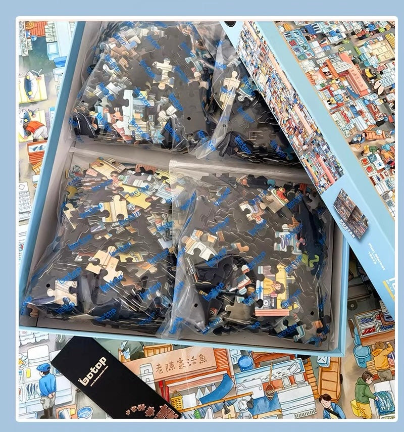 Fish Market - 1000-Piece Velvet-Touch Jigsaw Puzzle for Adults – Premium Black Cardboard Puzzle