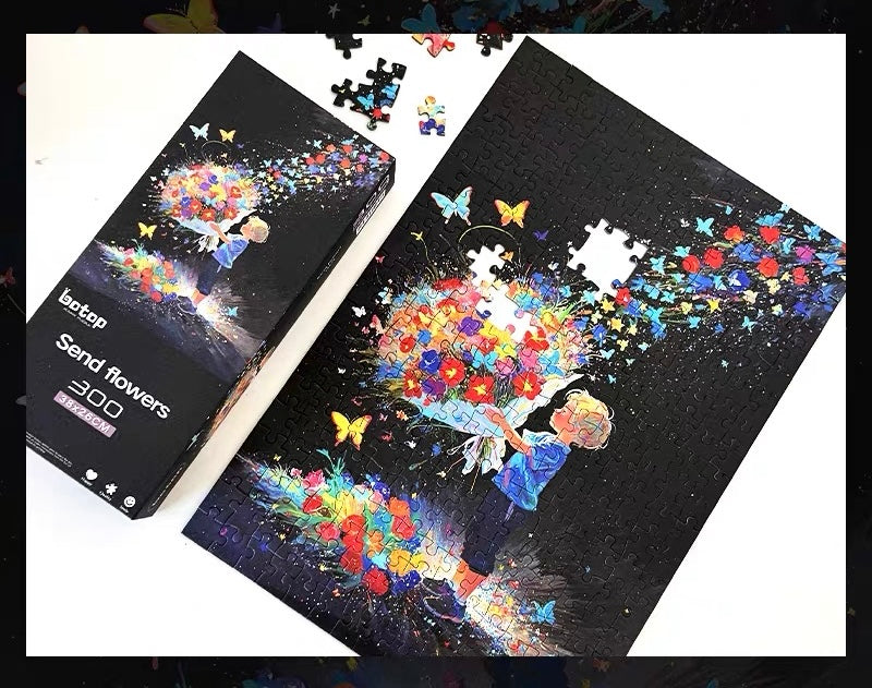 Send Flowers 300-Piece Jigsaw Puzzle – Premium Dutch Black Cardboard, Glitter Finish