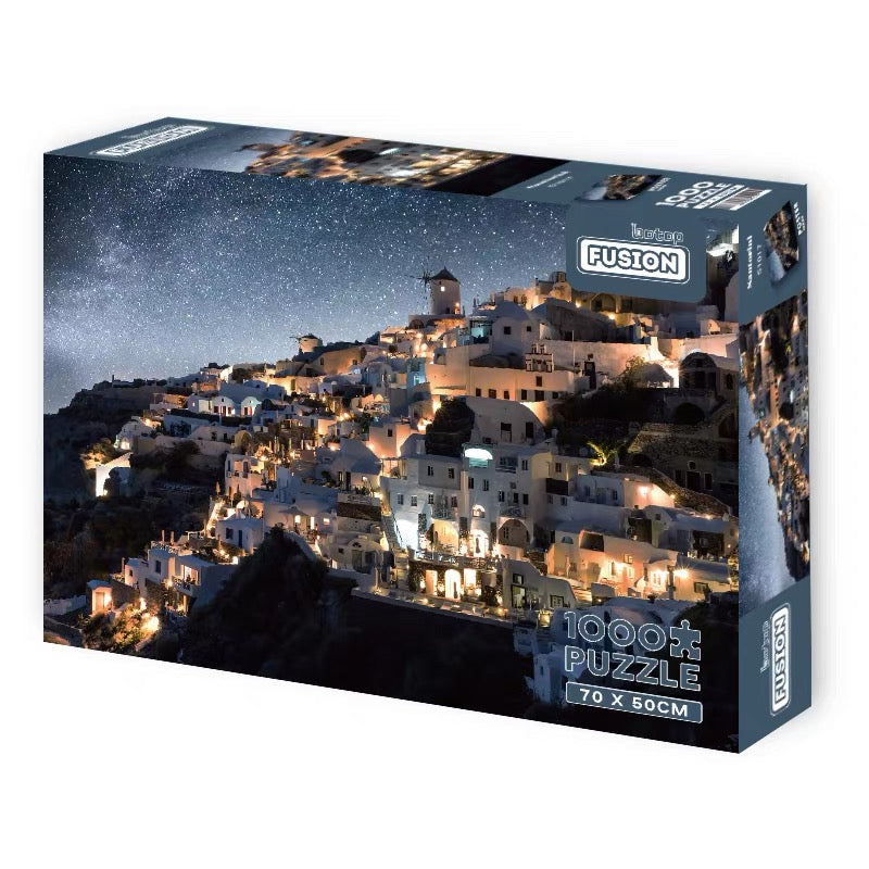 Botop Fusion "Santorini" 1000-Piece Jigsaw Puzzle - Premium Imported Blue Board