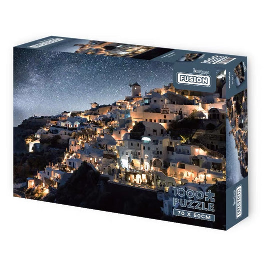 Botop Fusion "Santorini" 1000-Piece Jigsaw Puzzle - Premium Imported Blue Board