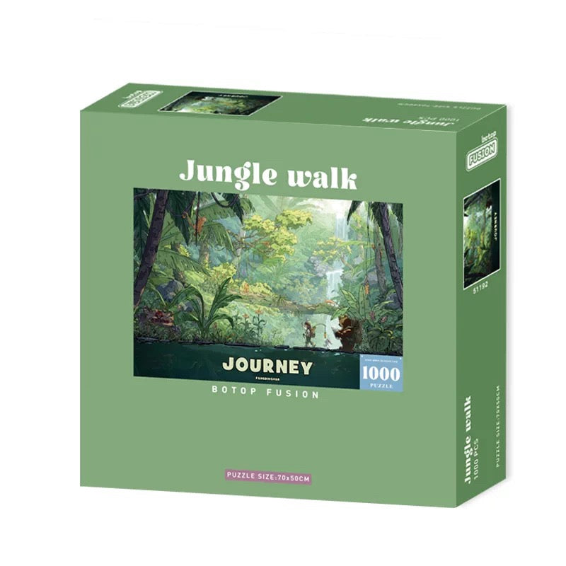 Botop Fusion "Jungle Adventure" 1000-Piece Glitter Finish Jigsaw Puzzle - Premium Blue Board Forest Exploration Adult Stress Relief Toy &amp; Family Art Gift