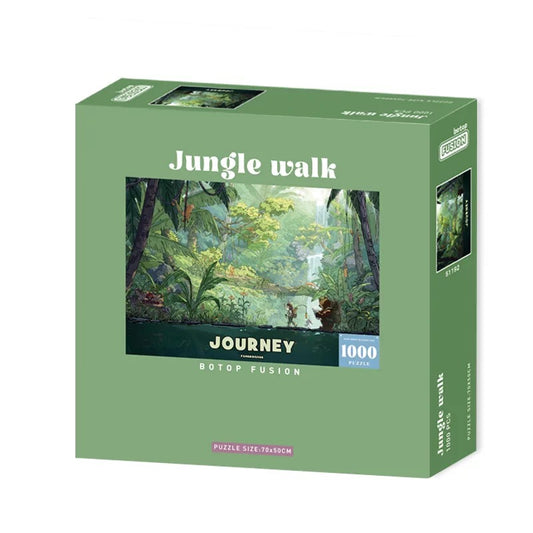 Botop Fusion "Jungle Adventure" 1000-Piece Glitter Finish Jigsaw Puzzle - Premium Blue Board Forest Exploration Adult Stress Relief Toy &amp; Family Art Gift