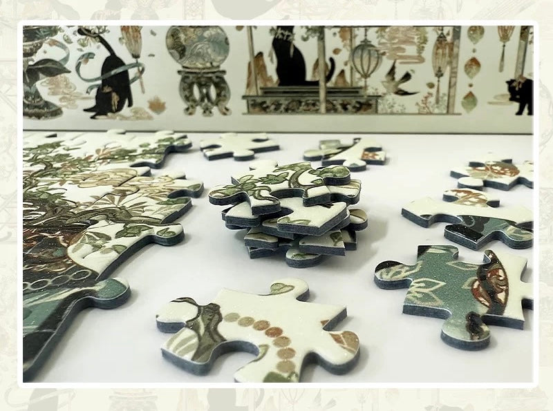 Botop Fusion "Song Dynasty Black Cat" 1000-Piece Glitter Finish Jigsaw Puzzle - Premium Blue Board