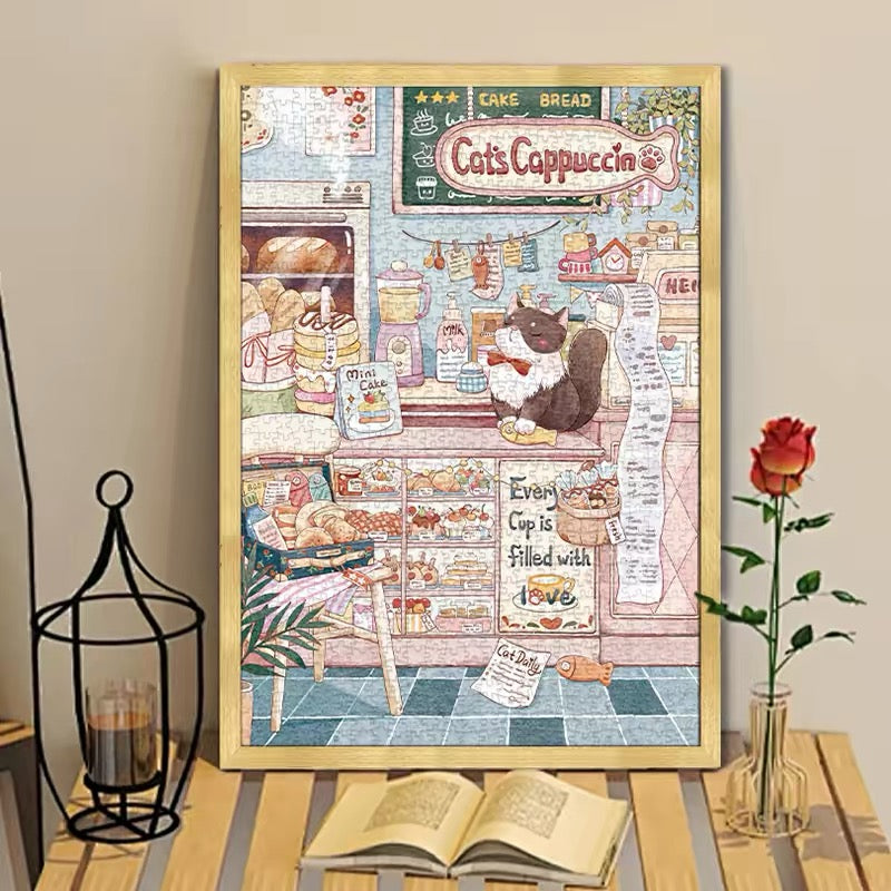 BOTOP Fusion "Cat Cafe Diary" 500-Piece Jigsaw Puzzle for Adults and Kids -  Cartoon Blueboard