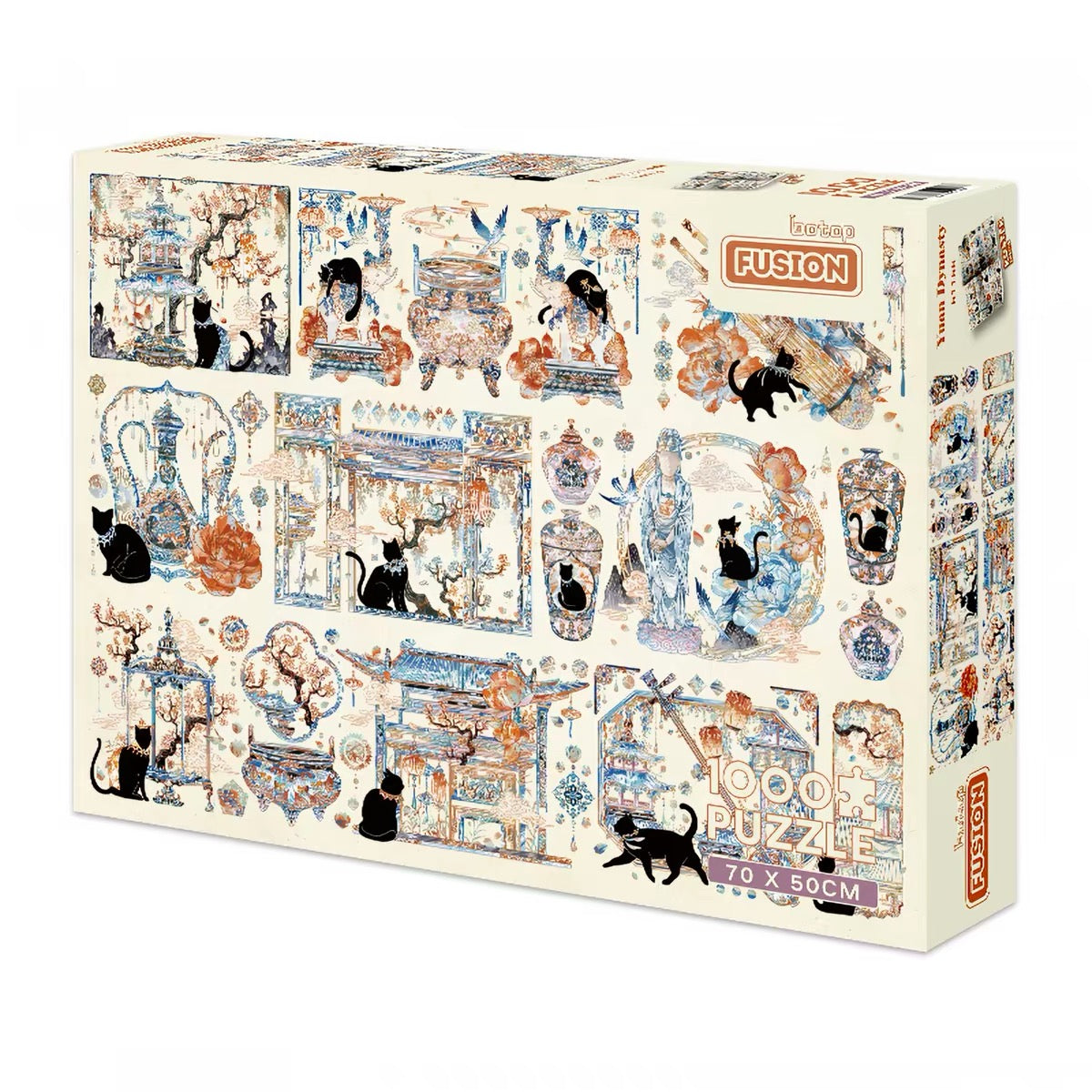 Botop Fusion "Yuan Dynasty Black Cat" 1000-Piece Glitter Finish Jigsaw Puzzle - Premium Blue Board