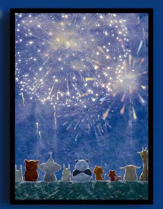 Fireworks 300-Piece Jigsaw Puzzle – Premium Dutch Black Cardboard, Glitter Finish