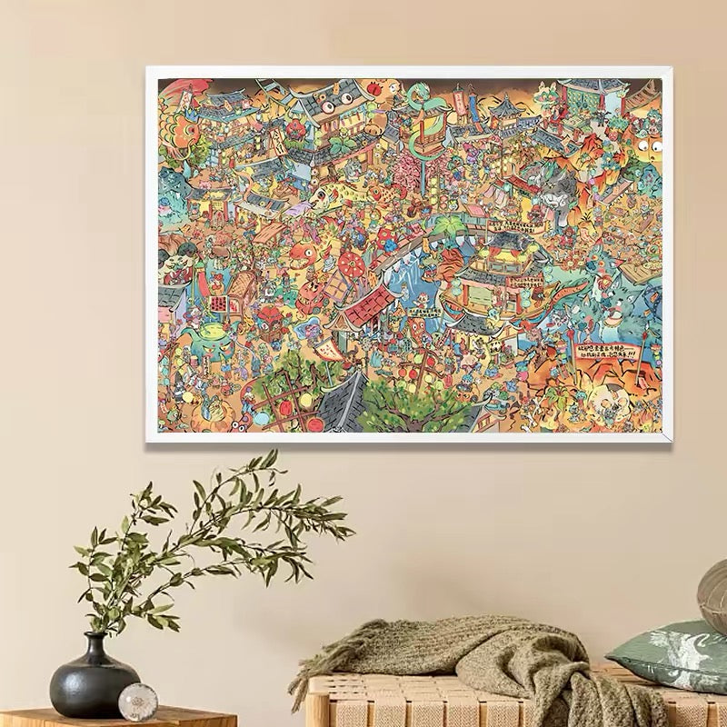 Botop Fusion "Oblivion River" 1000-Piece Velvet Touch Jigsaw Puzzle - Premium Blue Board Traditional Chinese Cartoon