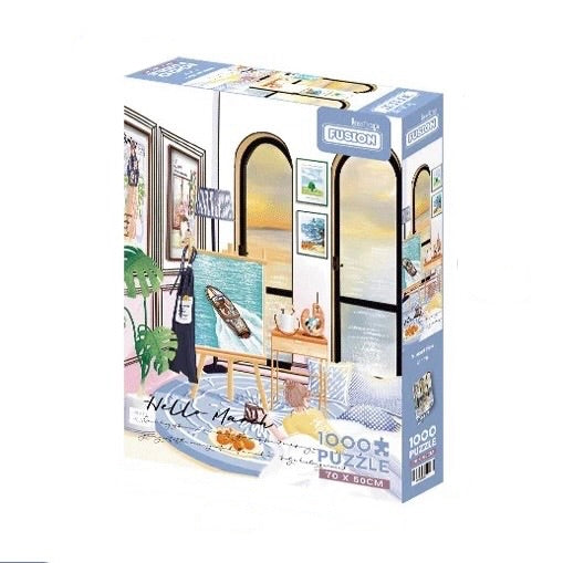 Botop Fusion "Sunset by the Sea" 1000-Piece Glitter Finish Jigsaw Puzzle - Premium Blue Board