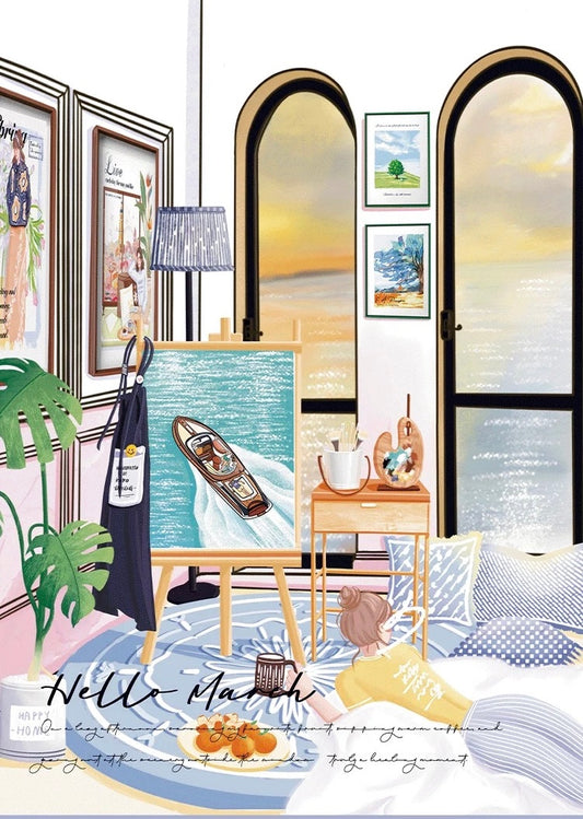 Botop Fusion "Sunset by the Sea" 1000-Piece Glitter Finish Jigsaw Puzzle - Premium Blue Board