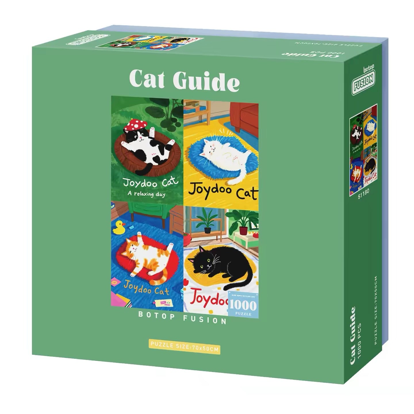 BOTOP FUSION Cat Guide 1000-Piece Velvet Jigsaw Puzzle – Premium Blue Board Cartoon Cats Illustration