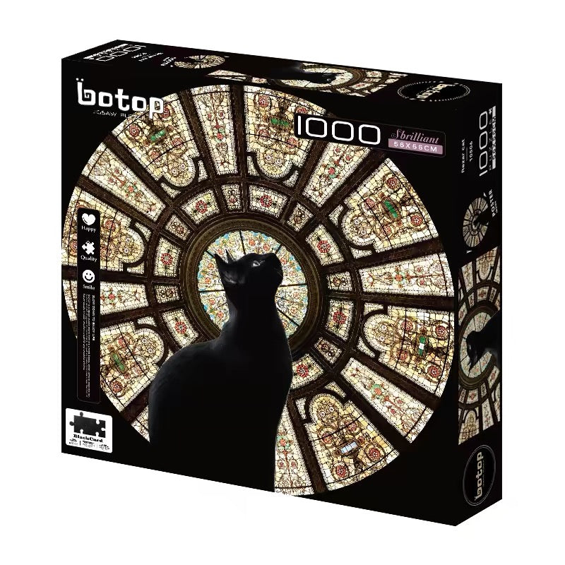 Cathedral Cat 1000-Piece Jigsaw Puzzle – Premium Dutch Black Cardboard, Glitter Film Finish