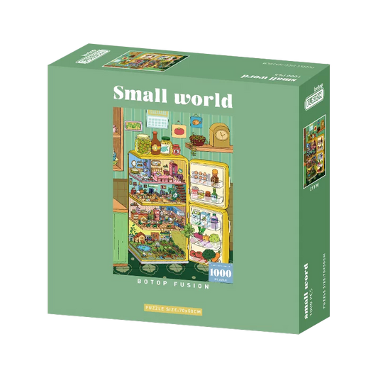 Botop Fusion "Small World in the Fridge" 1000-Piece Velvet Touch Jigsaw Puzzle - Premium Blue Board