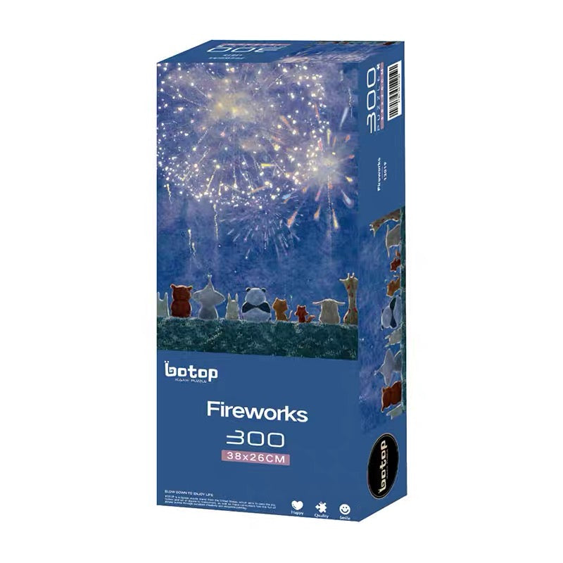 Fireworks 300-Piece Jigsaw Puzzle – Premium Dutch Black Cardboard, Glitter Finish
