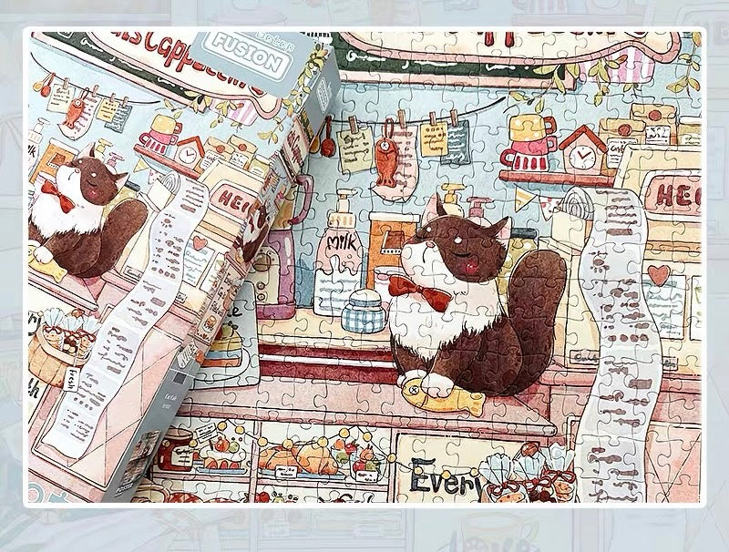 BOTOP Fusion "Cat Cafe Diary" 500-Piece Jigsaw Puzzle for Adults and Kids -  Cartoon Blueboard