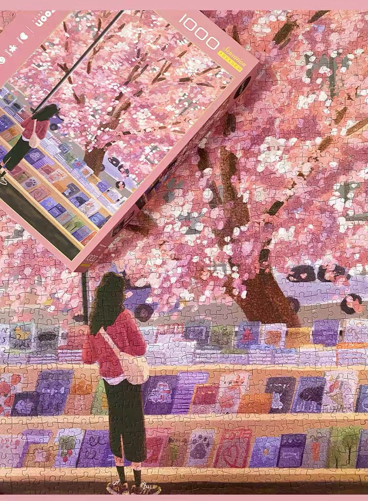 Spring Bookstore - Velvet Touch Black Card Jigsaw, Mindful & Stress-Relief Gift