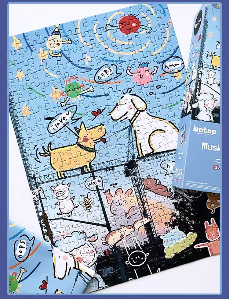 BOTOP FUSION "Illusion Spring" 300-Piece Jigsaw Puzzle for Adults and Kids – Premium Black Board