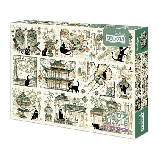 Botop Fusion "Song Dynasty Black Cat" 1000-Piece Glitter Finish Jigsaw Puzzle - Premium Blue Board
