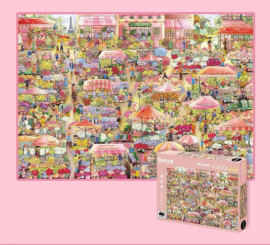 Botop Flower Market 1000-Piece Jigsaw Puzzle for Adults – Premium Velvet Soft-Touch Finish