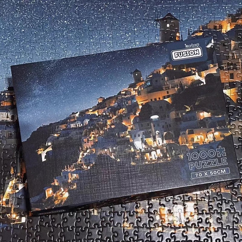 Botop Fusion "Santorini" 1000-Piece Jigsaw Puzzle - Premium Imported Blue Board
