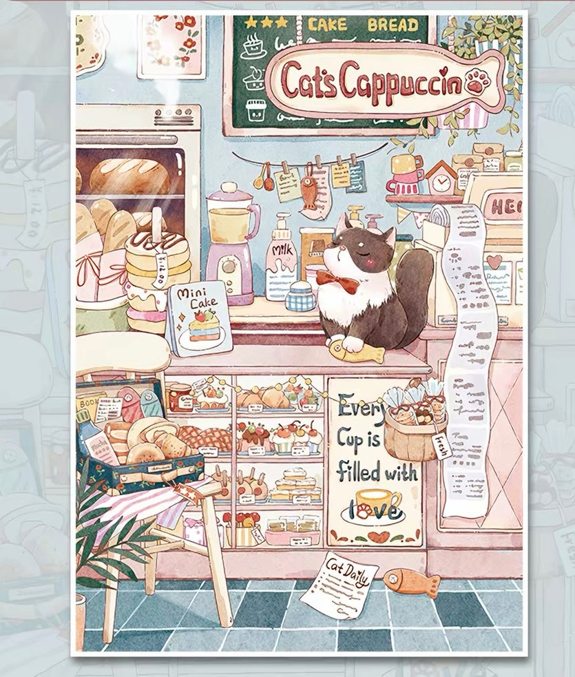 BOTOP Fusion "Cat Cafe Diary" 500-Piece Jigsaw Puzzle for Adults and Kids -  Cartoon Blueboard