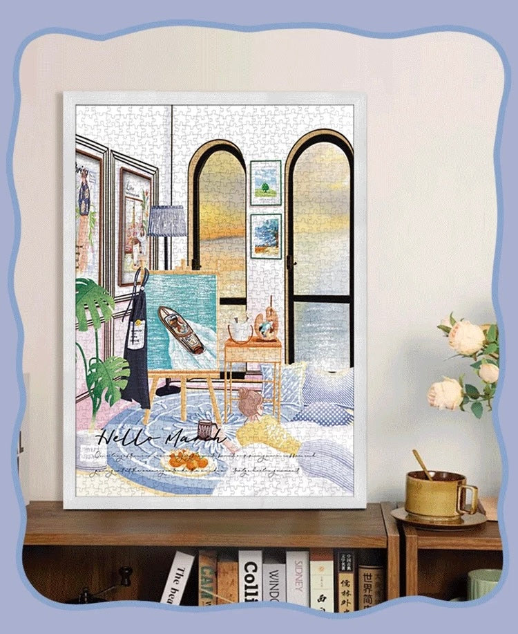 Botop Fusion "Sunset by the Sea" 1000-Piece Glitter Finish Jigsaw Puzzle - Premium Blue Board