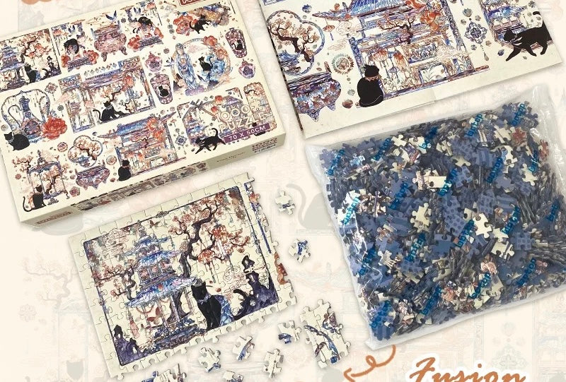 Botop Fusion "Yuan Dynasty Black Cat" 1000-Piece Glitter Finish Jigsaw Puzzle - Premium Blue Board