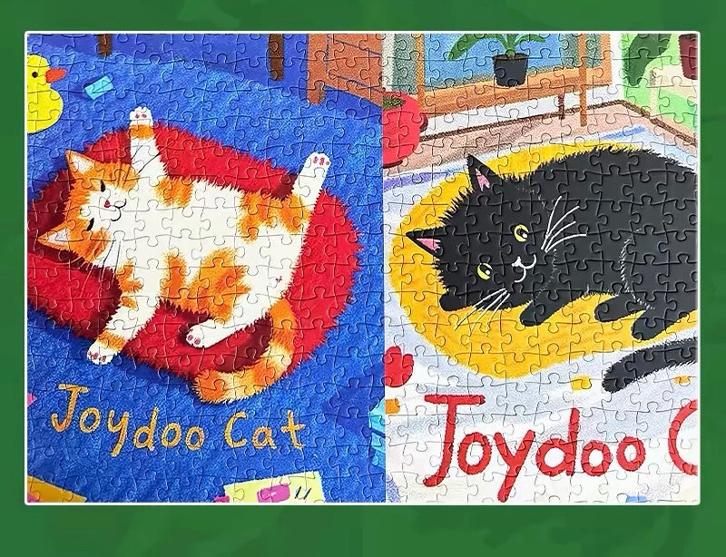 BOTOP FUSION Cat Guide 1000-Piece Velvet Jigsaw Puzzle – Premium Blue Board Cartoon Cats Illustration