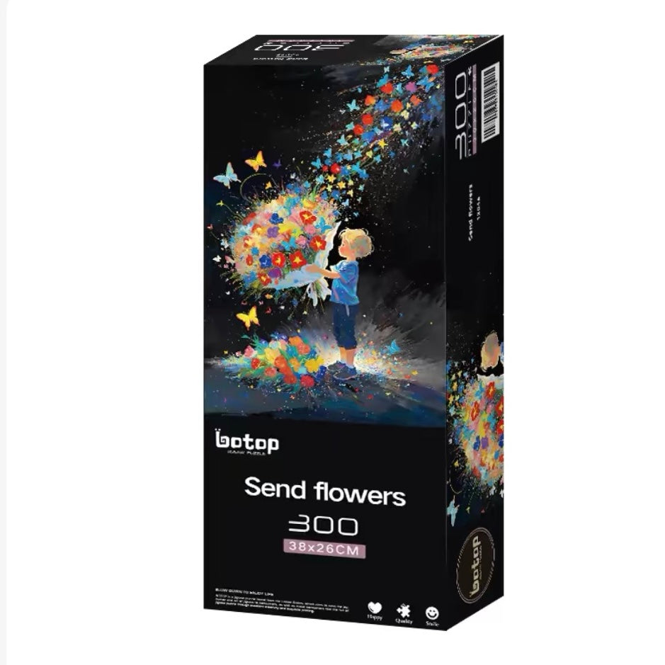Send Flowers 300-Piece Jigsaw Puzzle – Premium Dutch Black Cardboard, Glitter Finish