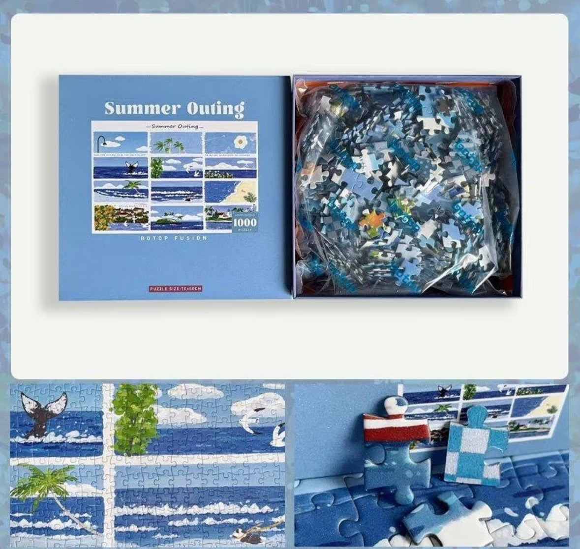 Botop Fusion "Summer Outing" 1000-Piece Glitter Finish Jigsaw Puzzle - Premium Blue Board