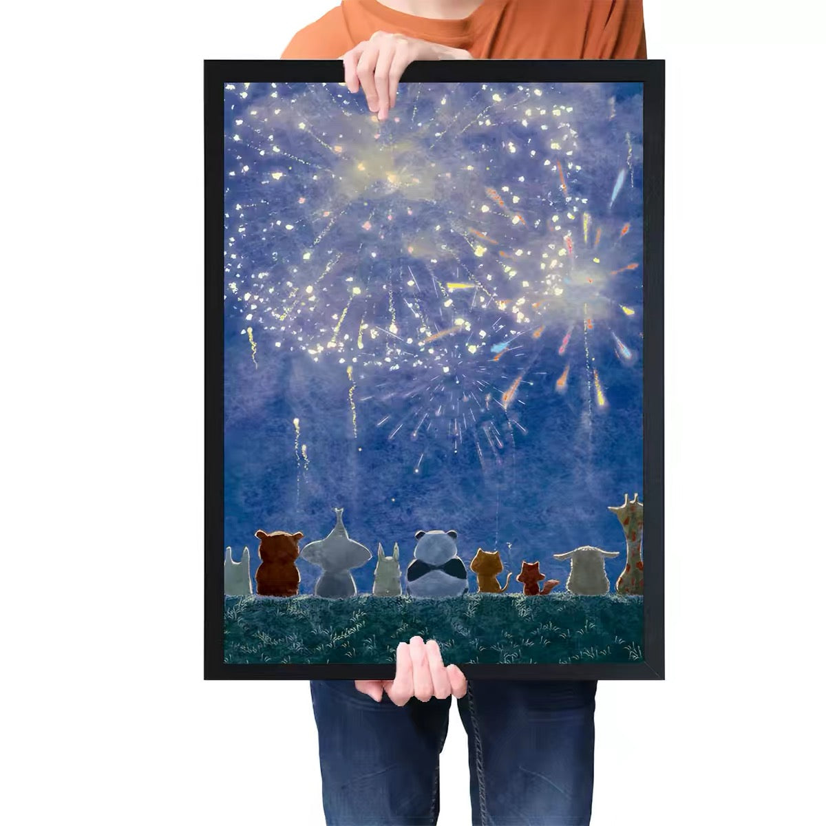Fireworks 300-Piece Jigsaw Puzzle – Premium Dutch Black Cardboard, Glitter Finish