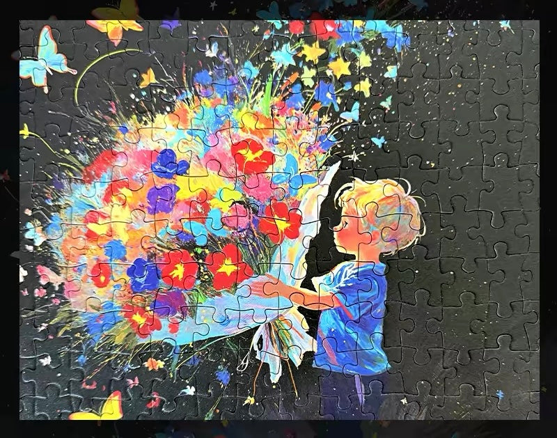 Send Flowers 300-Piece Jigsaw Puzzle – Premium Dutch Black Cardboard, Glitter Finish