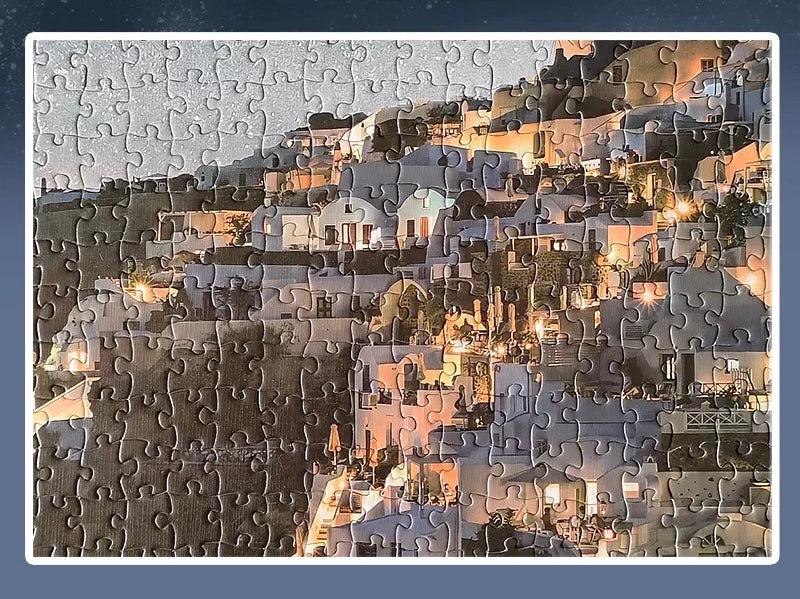 Botop Fusion "Santorini" 1000-Piece Jigsaw Puzzle - Premium Imported Blue Board