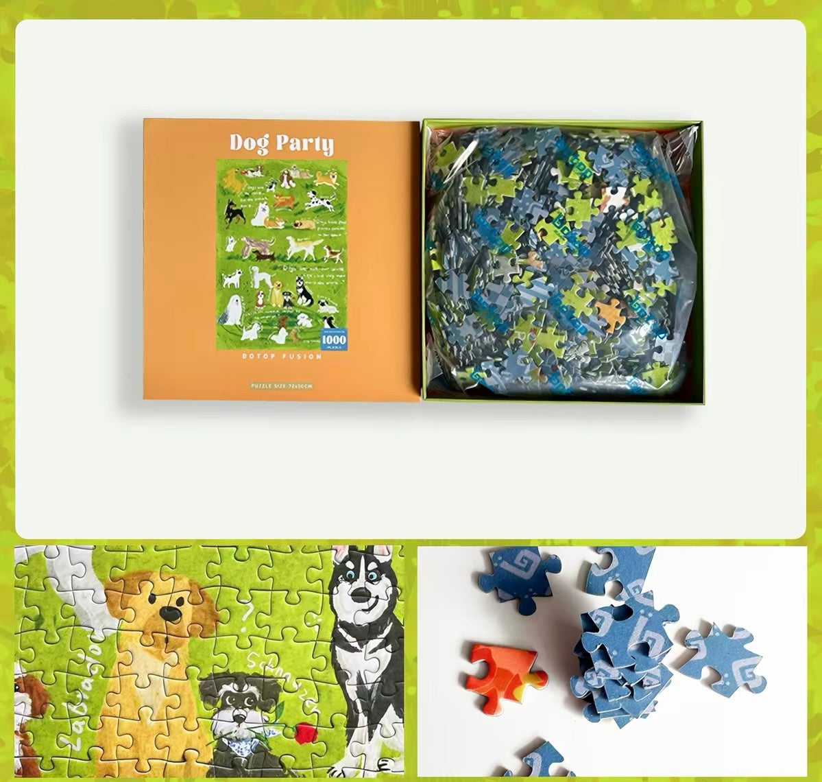 Botop Fusion "Dog Gathering" 1000-Piece Velvet Touch Jigsaw Puzzle - Premium Blue Board