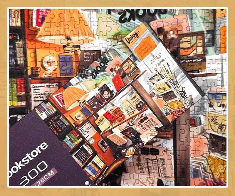 BOTOP FUSION "New York Bookstore" 300-Piece Jigsaw Puzzle for Adults and Kids – Premium Black Card Board