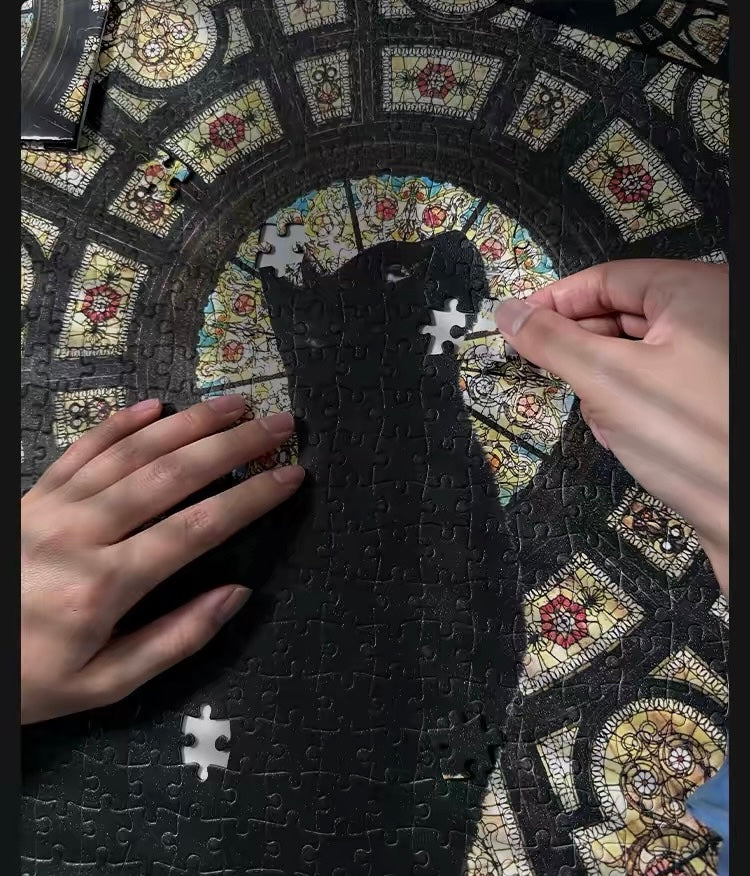 Cathedral Cat 1000-Piece Jigsaw Puzzle – Premium Dutch Black Cardboard, Glitter Film Finish